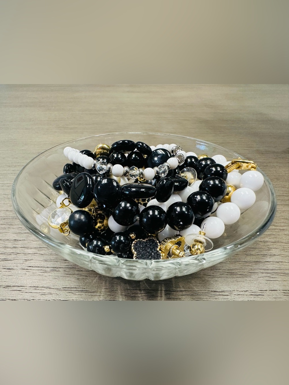 Jewelry Lot Elegant Black & White with Gold Accents Napier and Ann Klein w/dish